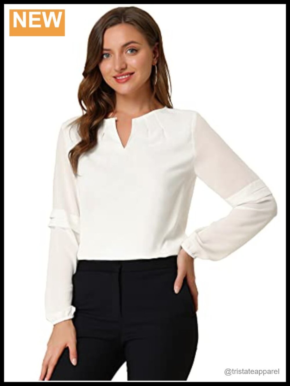 Women's Chiffon Long Sleeve Blouse Keyhole Neck Office Work Top